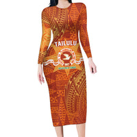 Personalised Tonga Tailulu College Family Matching Long Sleeve Bodycon Dress and Hawaiian Shirt Since 1967 Special Kupesi Pattern Version 1 LT9 Mom's Dress Gold - Polynesian Pride