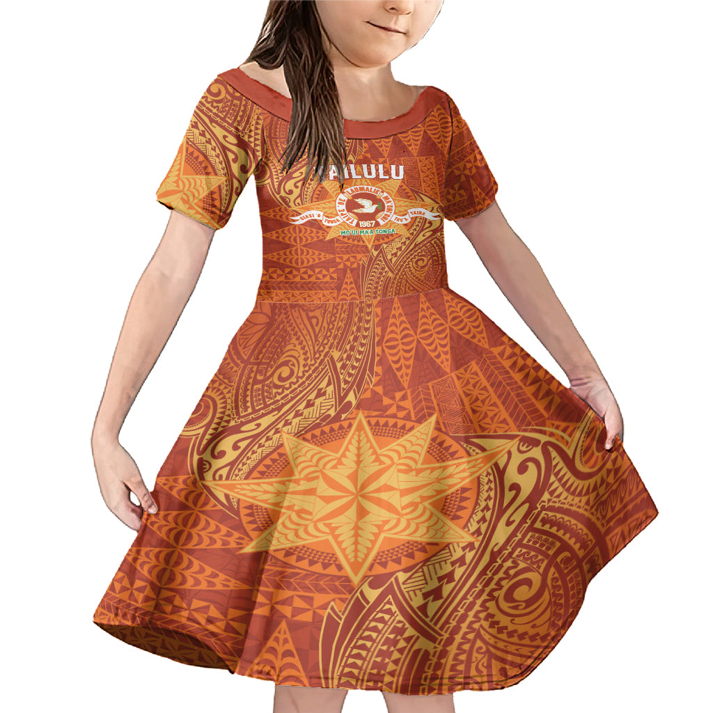 Personalised Tonga Tailulu College Family Matching Mermaid Dress and Hawaiian Shirt Since 1967 Special Kupesi Pattern Version 1 LT9 Daughter's Dress Gold - Polynesian Pride