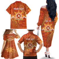 Personalised Tonga Tailulu College Family Matching Off The Shoulder Long Sleeve Dress and Hawaiian Shirt Since 1967 Special Kupesi Pattern Version 1 LT9 - Polynesian Pride