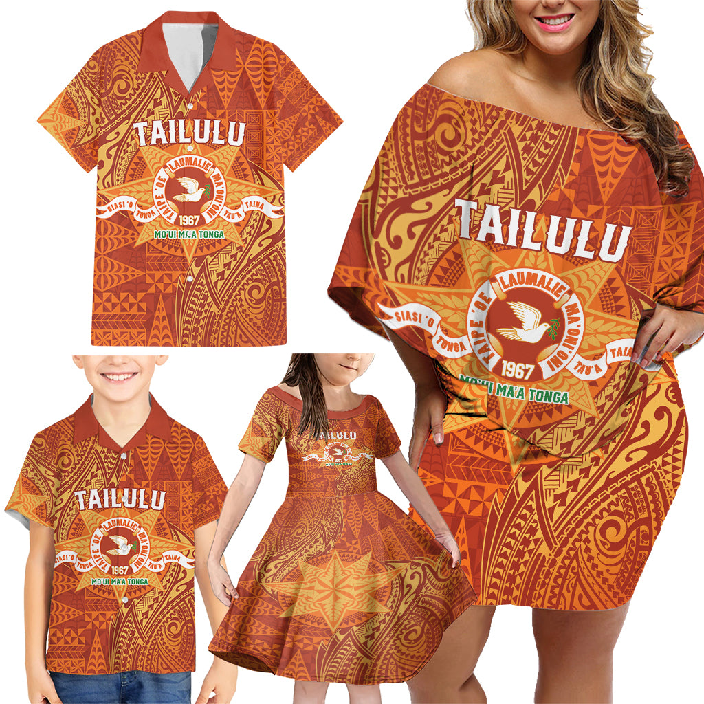 Personalised Tonga Tailulu College Family Matching Off Shoulder Short Dress and Hawaiian Shirt Since 1967 Special Kupesi Pattern Version 1 LT9 - Polynesian Pride