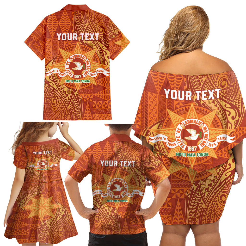 Personalised Tonga Tailulu College Family Matching Off Shoulder Short Dress and Hawaiian Shirt Since 1967 Special Kupesi Pattern Version 1 LT9 - Polynesian Pride
