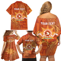 Personalised Tonga Tailulu College Family Matching Off Shoulder Short Dress and Hawaiian Shirt Since 1967 Special Kupesi Pattern Version 1 LT9 - Polynesian Pride