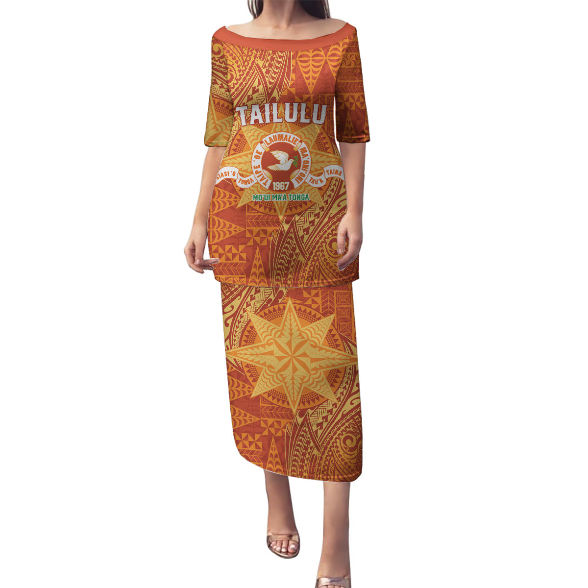 Personalised Tonga Tailulu College Family Matching Puletasi and Hawaiian Shirt Since 1967 Special Kupesi Pattern Version 1