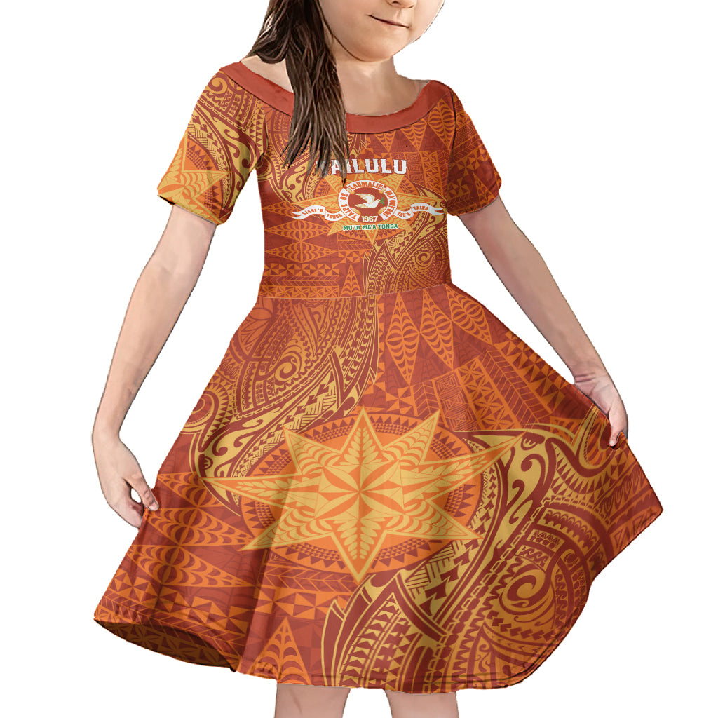 Personalised Tonga Tailulu College Family Matching Tank Maxi Dress and Hawaiian Shirt Since 1967 Special Kupesi Pattern Version 1 LT9 Daughter's Dress Gold - Polynesian Pride