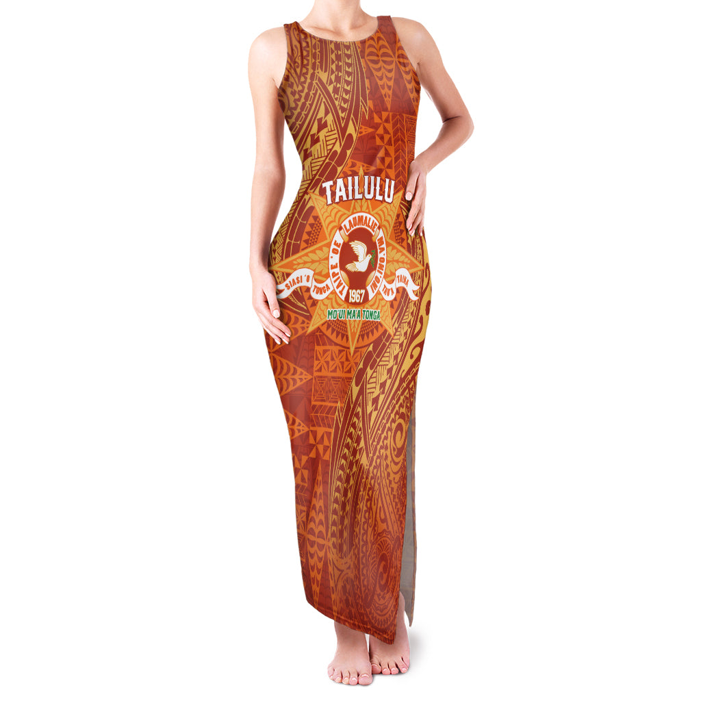 Personalised Tonga Tailulu College Family Matching Tank Maxi Dress and Hawaiian Shirt Since 1967 Special Kupesi Pattern Version 1 LT9 Mom's Dress Gold - Polynesian Pride