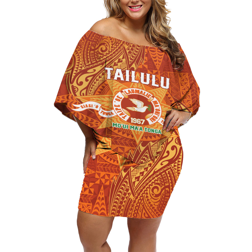 Personalised Tonga Tailulu College Off Shoulder Short Dress Since 1967 Special Kupesi Pattern Version 1 LT9 Women Gold - Polynesian Pride