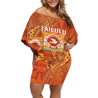 Personalised Tonga Tailulu College Off Shoulder Short Dress Since 1967 Special Kupesi Pattern Version 1 LT9 Women Gold - Polynesian Pride