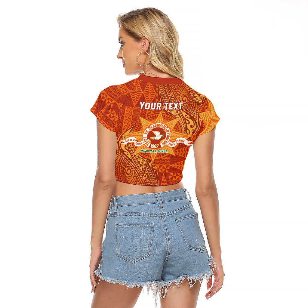 Personalised Tonga Tailulu College Raglan Cropped T Shirt Since 1967 Special Kupesi Pattern Version 1 LT9 - Polynesian Pride
