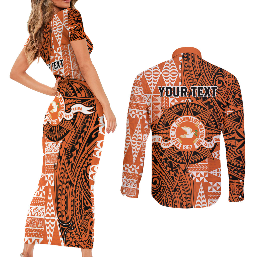 Personalised Tonga Tailulu College Couples Matching Short Sleeve Bodycon Dress and Long Sleeve Button Shirt Since 1967 Special Kupesi Pattern Version 2 LT9 - Polynesian Pride