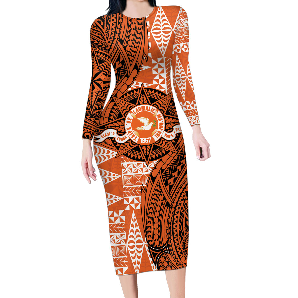 Personalised Tonga Tailulu College Family Matching Long Sleeve Bodycon Dress and Hawaiian Shirt Since 1967 Special Kupesi Pattern Version 2 LT9 Mom's Dress Black - Polynesian Pride