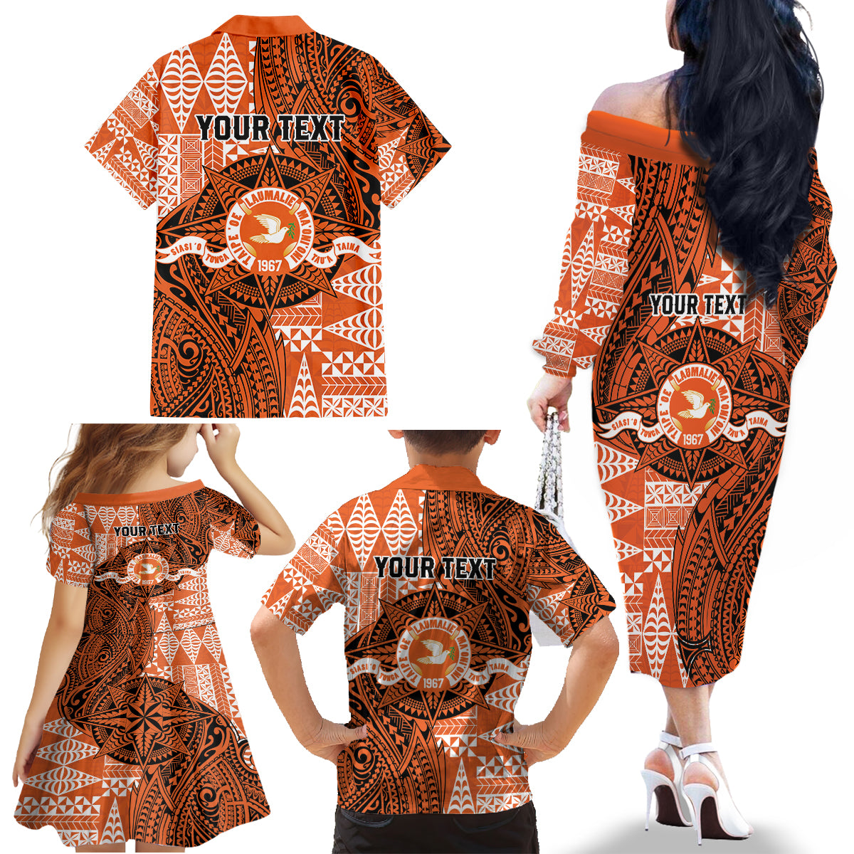 Personalised Tonga Tailulu College Family Matching Off The Shoulder Long Sleeve Dress and Hawaiian Shirt Since 1967 Special Kupesi Pattern Version 2 LT9 - Polynesian Pride