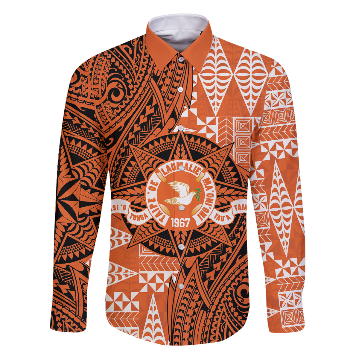 Personalised Tonga Tailulu College Family Matching Off The Shoulder Long Sleeve Dress and Hawaiian Shirt Since 1967 Special Kupesi Pattern Version 2 LT9 Dad's Shirt - Long Sleeve Black - Polynesian Pride