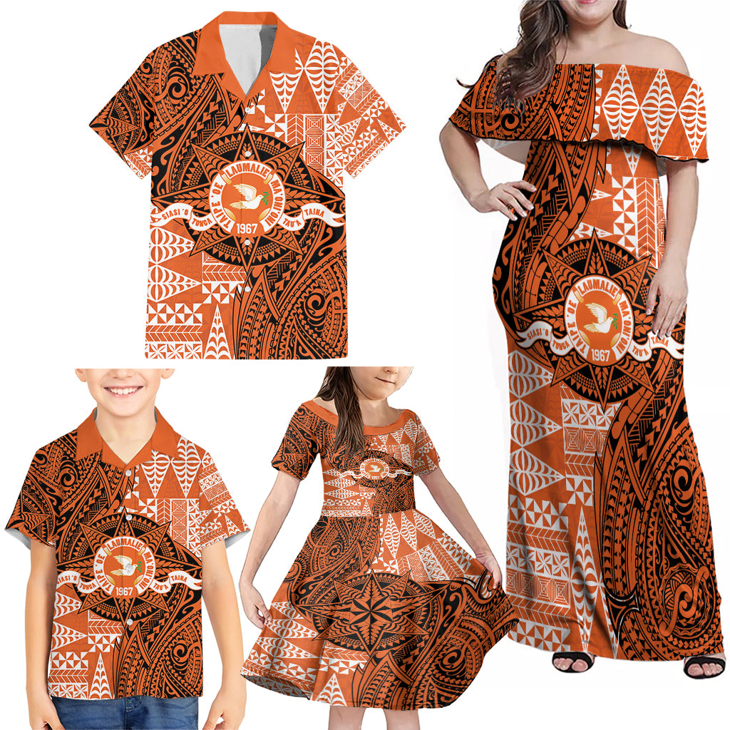 Personalised Tonga Tailulu College Family Matching Off Shoulder Maxi Dress and Hawaiian Shirt Since 1967 Special Kupesi Pattern Version 2 LT9 - Polynesian Pride