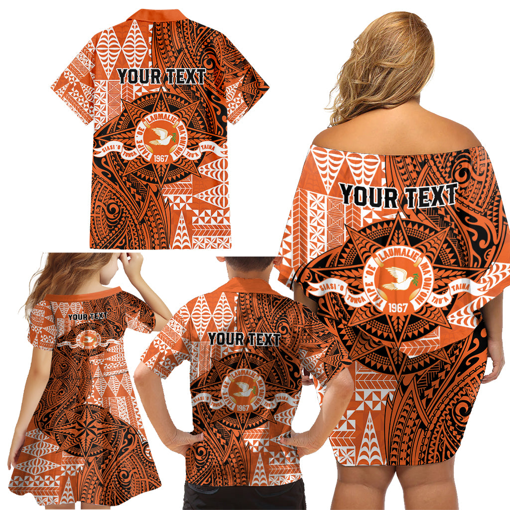 Personalised Tonga Tailulu College Family Matching Off Shoulder Short Dress and Hawaiian Shirt Since 1967 Special Kupesi Pattern Version 2 LT9 - Polynesian Pride