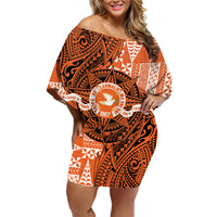 Personalised Tonga Tailulu College Family Matching Off Shoulder Short Dress and Hawaiian Shirt Since 1967 Special Kupesi Pattern Version 2 LT9 Mom's Dress Black - Polynesian Pride