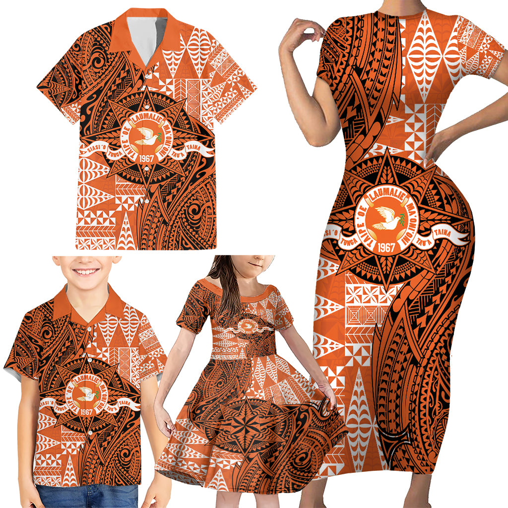 Personalised Tonga Tailulu College Family Matching Short Sleeve Bodycon Dress and Hawaiian Shirt Since 1967 Special Kupesi Pattern Version 2 LT9 - Polynesian Pride