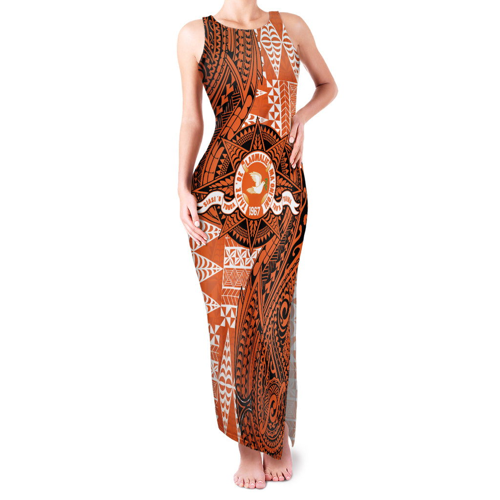 Personalised Tonga Tailulu College Family Matching Tank Maxi Dress and Hawaiian Shirt Since 1967 Special Kupesi Pattern Version 2 LT9 Mom's Dress Black - Polynesian Pride