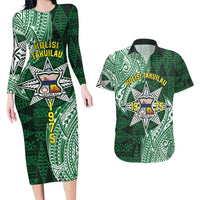 Personalised Tonga Takuilau College Couples Matching Long Sleeve Bodycon Dress and Hawaiian Shirt Since 1975 Special Kupesi Pattern LT9 Green - Polynesian Pride