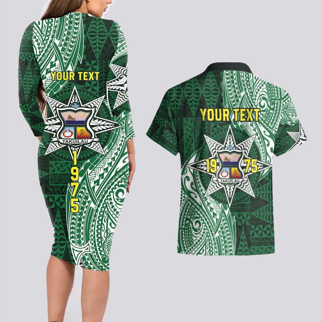 Personalised Tonga Takuilau College Couples Matching Long Sleeve Bodycon Dress and Hawaiian Shirt Since 1975 Special Kupesi Pattern LT9 - Polynesian Pride