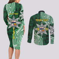 Personalised Tonga Takuilau College Couples Matching Long Sleeve Bodycon Dress and Long Sleeve Button Shirt Since 1975 Special Kupesi Pattern LT9 - Polynesian Pride