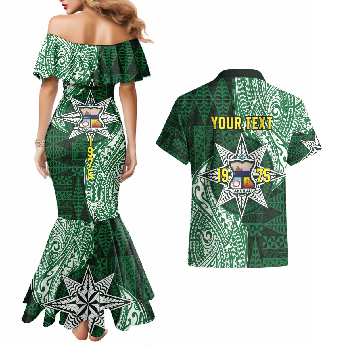 Personalised Tonga Takuilau College Couples Matching Mermaid Dress and Hawaiian Shirt Since 1975 Special Kupesi Pattern LT9 - Polynesian Pride