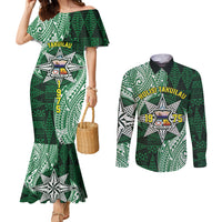 Personalised Tonga Takuilau College Couples Matching Mermaid Dress and Long Sleeve Button Shirt Since 1975 Special Kupesi Pattern LT9 Green - Polynesian Pride