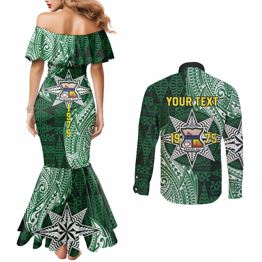 Personalised Tonga Takuilau College Couples Matching Mermaid Dress and Long Sleeve Button Shirt Since 1975 Special Kupesi Pattern LT9 - Polynesian Pride