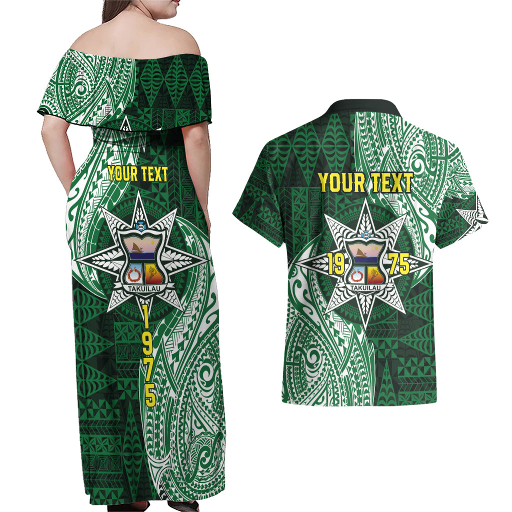 Personalised Tonga Takuilau College Couples Matching Off Shoulder Maxi Dress and Hawaiian Shirt Since 1975 Special Kupesi Pattern LT9 - Polynesian Pride