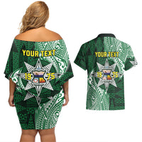 Personalised Tonga Takuilau College Couples Matching Off Shoulder Short Dress and Hawaiian Shirt Since 1975 Special Kupesi Pattern LT9 - Polynesian Pride