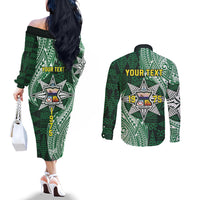 Personalised Tonga Takuilau College Couples Matching Off The Shoulder Long Sleeve Dress and Long Sleeve Button Shirt Since 1975 Special Kupesi Pattern LT9 - Polynesian Pride