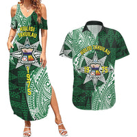 Personalised Tonga Takuilau College Couples Matching Summer Maxi Dress and Hawaiian Shirt Since 1975 Special Kupesi Pattern LT9 Green - Polynesian Pride