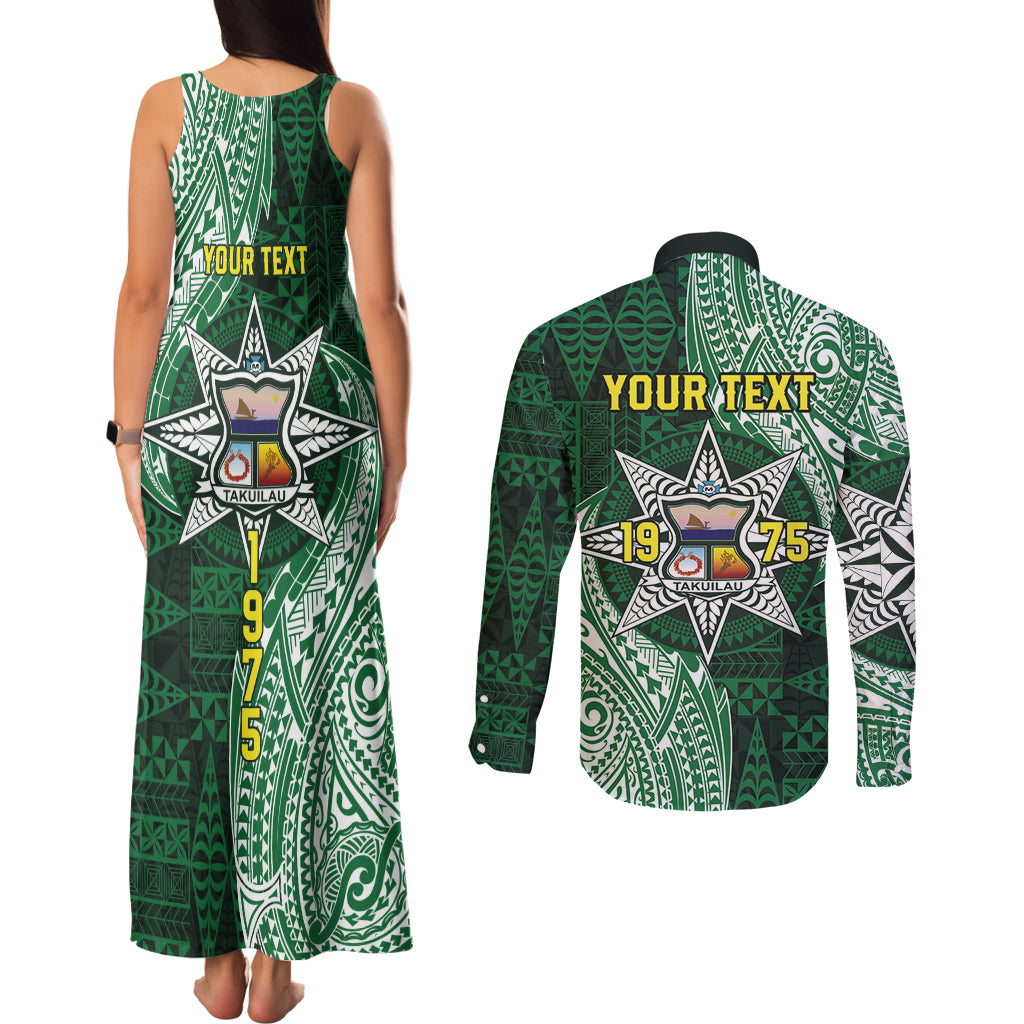 Personalised Tonga Takuilau College Couples Matching Tank Maxi Dress and Long Sleeve Button Shirt Since 1975 Special Kupesi Pattern LT9 - Polynesian Pride