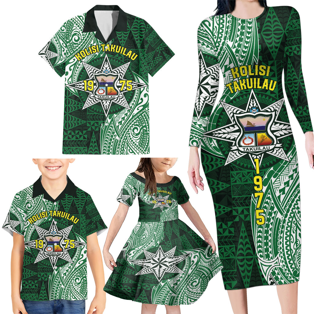 Personalised Tonga Takuilau College Family Matching Long Sleeve Bodycon Dress and Hawaiian Shirt Since 1975 Special Kupesi Pattern LT9 - Polynesian Pride