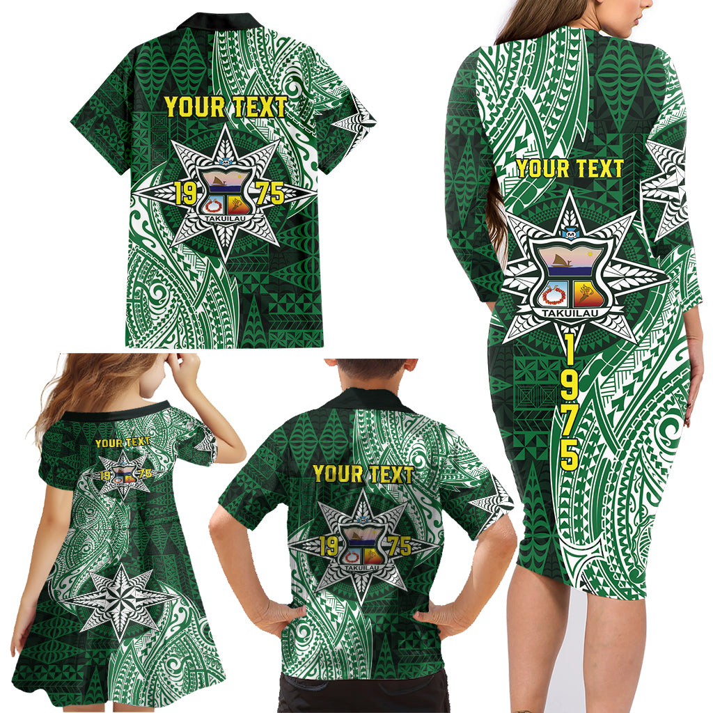 Personalised Tonga Takuilau College Family Matching Long Sleeve Bodycon Dress and Hawaiian Shirt Since 1975 Special Kupesi Pattern LT9 - Polynesian Pride