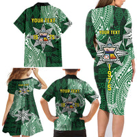 Personalised Tonga Takuilau College Family Matching Long Sleeve Bodycon Dress and Hawaiian Shirt Since 1975 Special Kupesi Pattern LT9 - Polynesian Pride