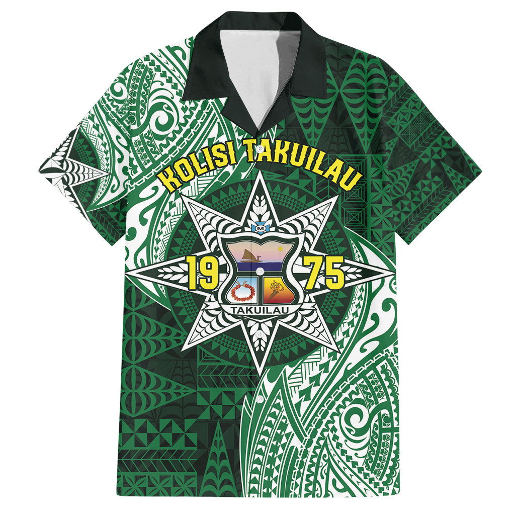Personalised Tonga Takuilau College Family Matching Long Sleeve Bodycon Dress and Hawaiian Shirt Since 1975 Special Kupesi Pattern LT9 Dad's Shirt - Short Sleeve Green - Polynesian Pride