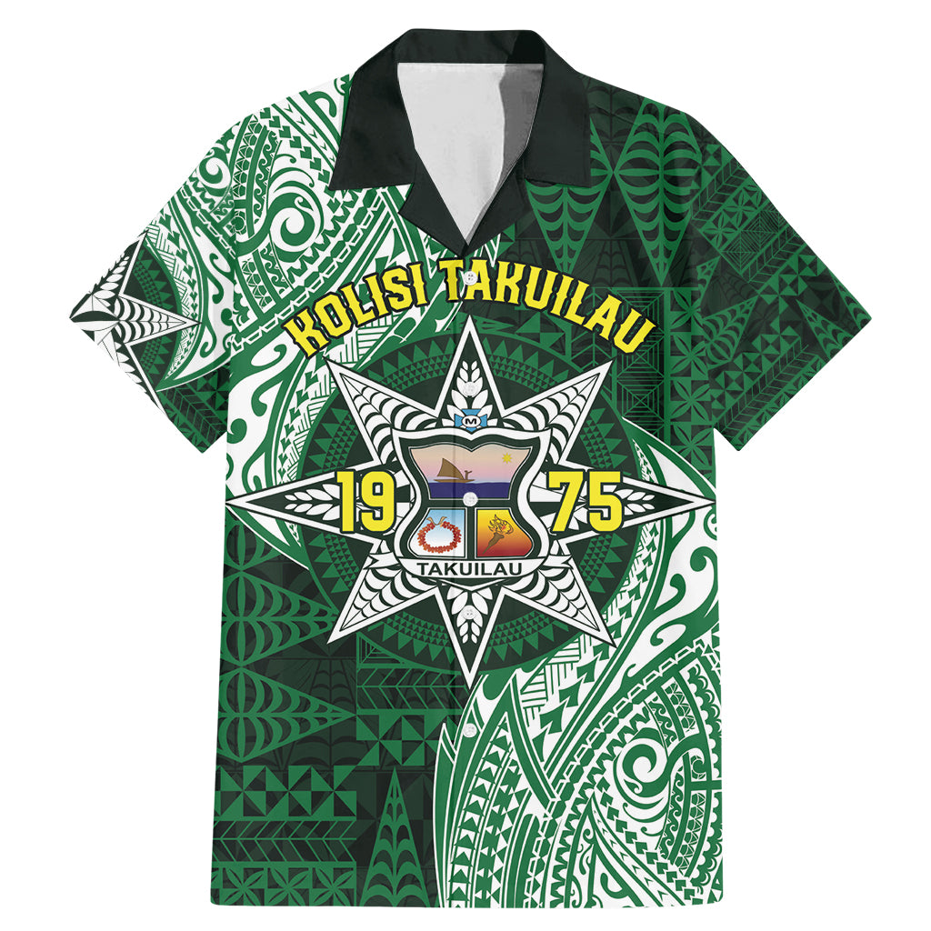 Personalised Tonga Takuilau College Family Matching Mermaid Dress and Hawaiian Shirt Since 1975 Special Kupesi Pattern LT9 Dad's Shirt - Short Sleeve Green - Polynesian Pride