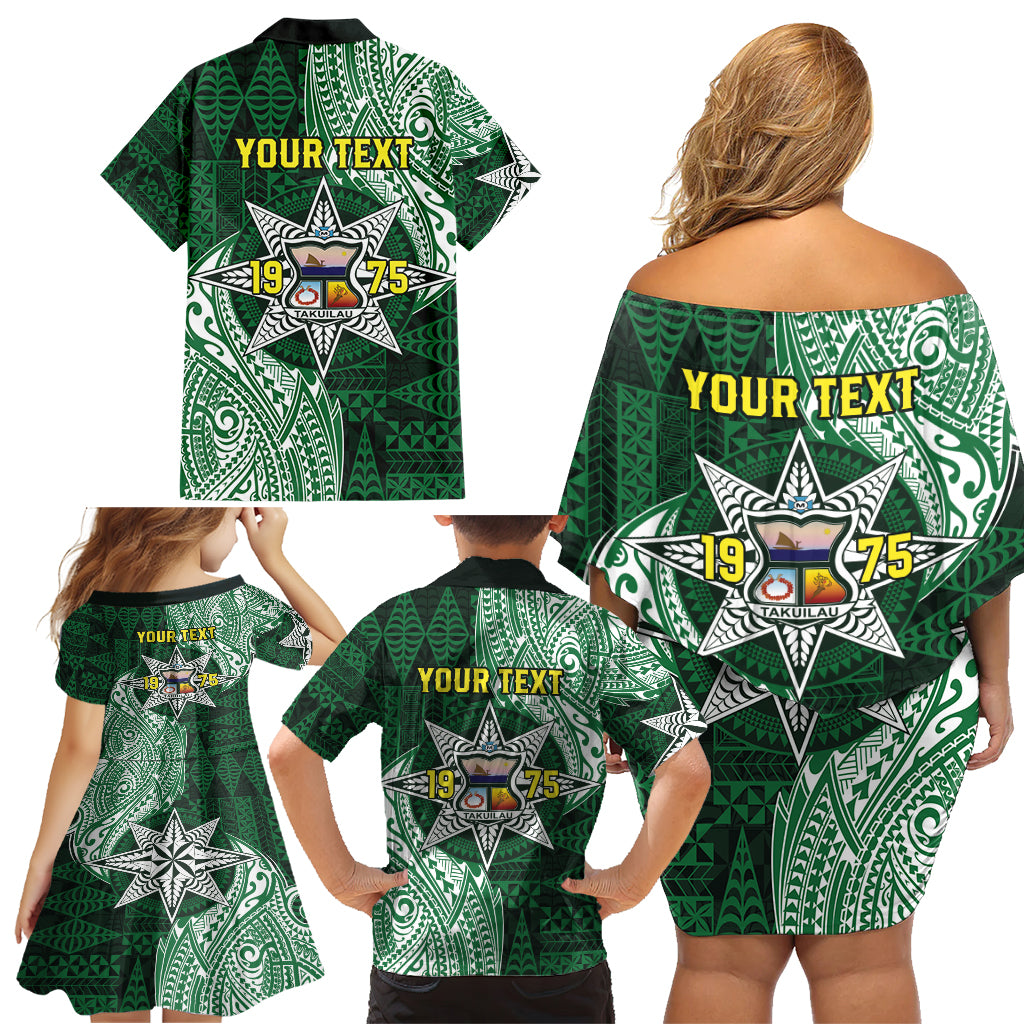 Personalised Tonga Takuilau College Family Matching Off Shoulder Short Dress and Hawaiian Shirt Since 1975 Special Kupesi Pattern LT9 - Polynesian Pride