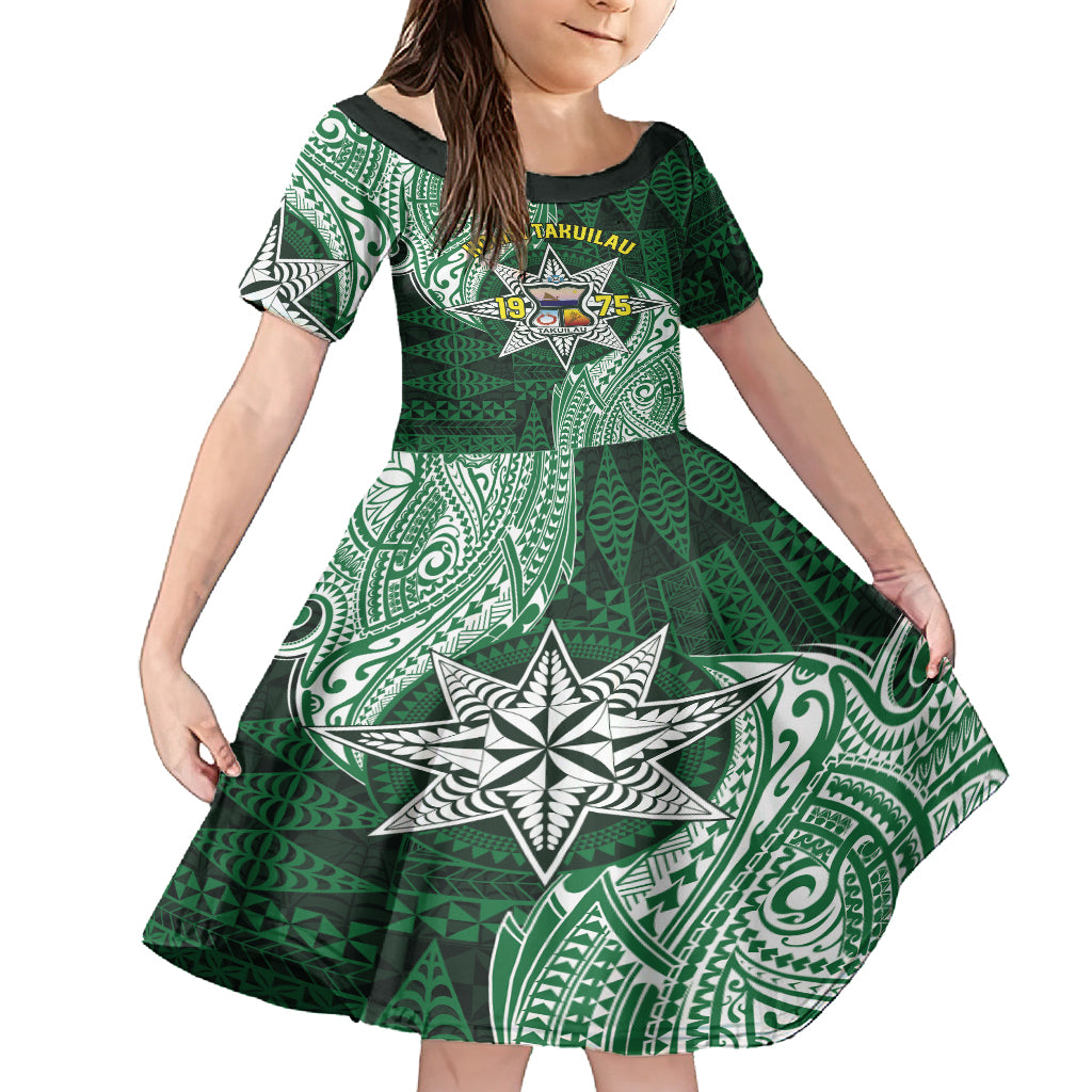 Personalised Tonga Takuilau College Family Matching Summer Maxi Dress and Hawaiian Shirt Since 1975 Special Kupesi Pattern LT9 Daughter's Dress Green - Polynesian Pride