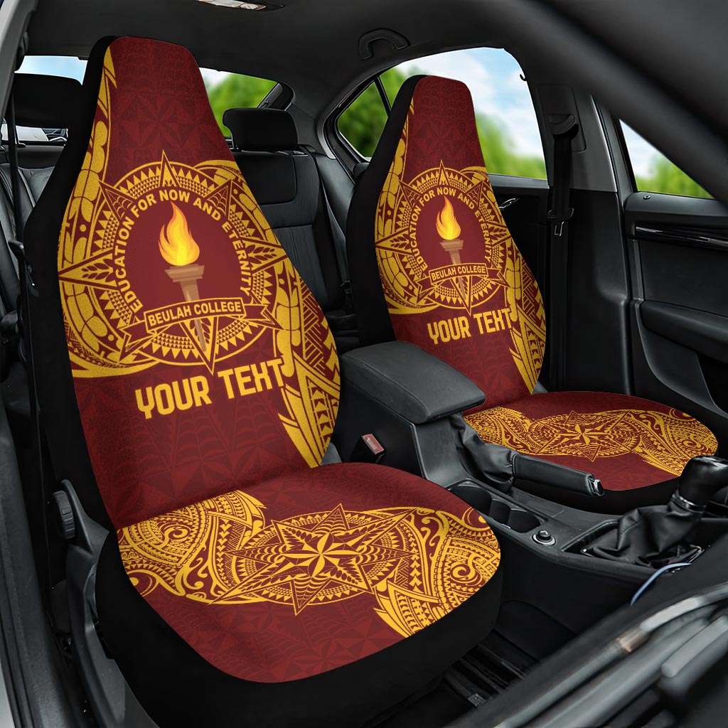 Personalised Tonga Beulah College Car Seat Cover Since 1938 Special Kupesi Pattern LT9 One Size Gold - Polynesian Pride