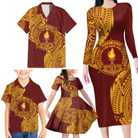 Personalised Tonga Beulah College Family Matching Long Sleeve Bodycon Dress and Hawaiian Shirt Since 1938 Special Kupesi Pattern LT9 - Polynesian Pride