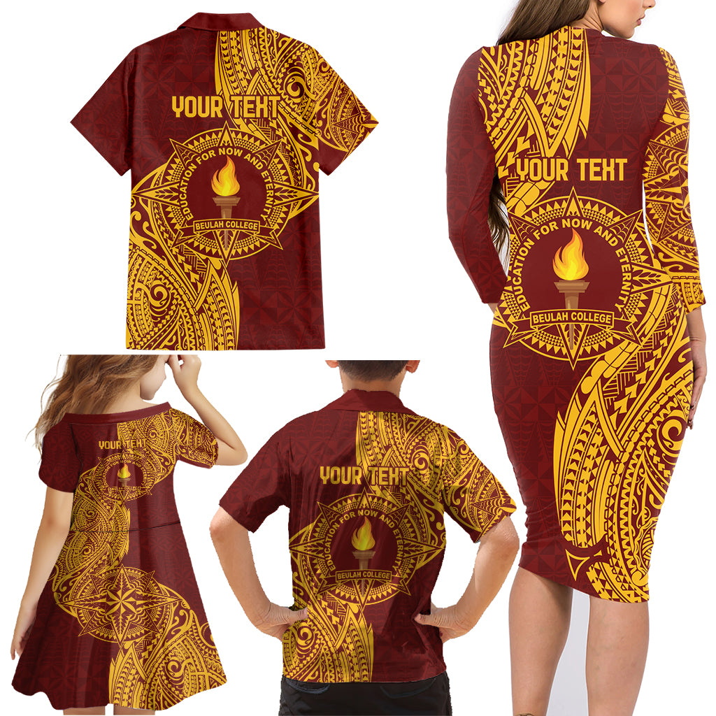Personalised Tonga Beulah College Family Matching Long Sleeve Bodycon Dress and Hawaiian Shirt Since 1938 Special Kupesi Pattern LT9 - Polynesian Pride