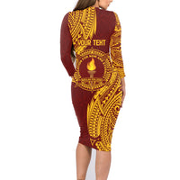 Personalised Tonga Beulah College Family Matching Long Sleeve Bodycon Dress and Hawaiian Shirt Since 1938 Special Kupesi Pattern LT9 - Polynesian Pride