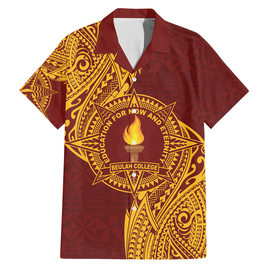 Personalised Tonga Beulah College Family Matching Mermaid Dress and Hawaiian Shirt Since 1938 Special Kupesi Pattern LT9 Dad's Shirt - Short Sleeve Gold - Polynesian Pride