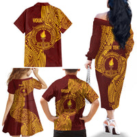 Personalised Tonga Beulah College Family Matching Off The Shoulder Long Sleeve Dress and Hawaiian Shirt Since 1938 Special Kupesi Pattern LT9 - Polynesian Pride