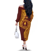 Personalised Tonga Beulah College Family Matching Off The Shoulder Long Sleeve Dress and Hawaiian Shirt Since 1938 Special Kupesi Pattern LT9 - Polynesian Pride