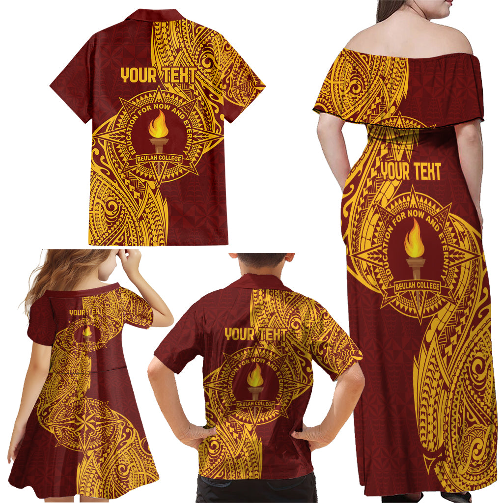 Personalised Tonga Beulah College Family Matching Off Shoulder Maxi Dress and Hawaiian Shirt Since 1938 Special Kupesi Pattern LT9 - Polynesian Pride