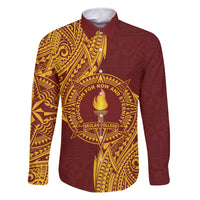 Personalised Tonga Beulah College Family Matching Off Shoulder Short Dress and Hawaiian Shirt Since 1938 Special Kupesi Pattern LT9 Dad's Shirt - Long Sleeve Gold - Polynesian Pride