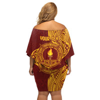 Personalised Tonga Beulah College Family Matching Off Shoulder Short Dress and Hawaiian Shirt Since 1938 Special Kupesi Pattern LT9 - Polynesian Pride