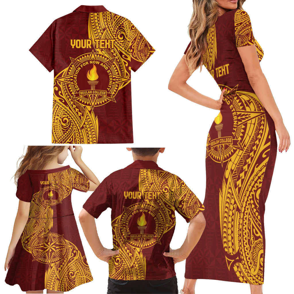 Personalised Tonga Beulah College Family Matching Short Sleeve Bodycon Dress and Hawaiian Shirt Since 1938 Special Kupesi Pattern LT9 - Polynesian Pride